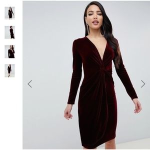 TFNC Tall velvet midi wrap dress w/ twisted waist